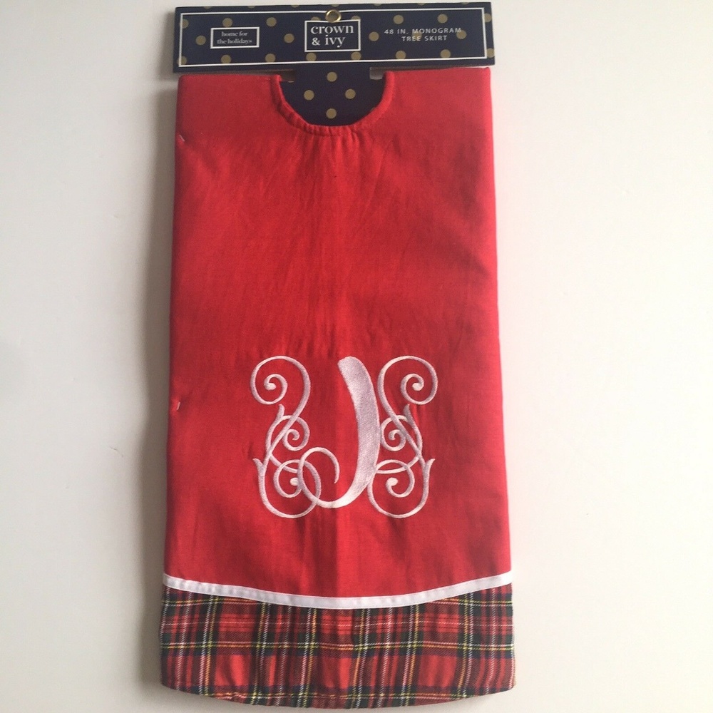 Crown & Ivy Monogrammed Letter J Red w/ Plaid Trim